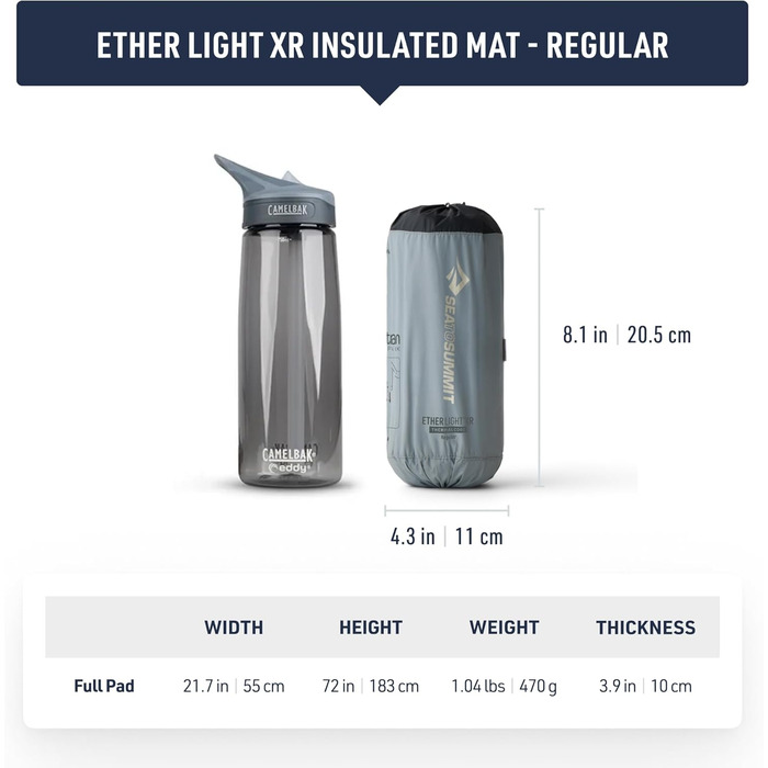 Надувний матрац Ether Light XR Thermo Air Mattress Regular Утеплювач ThermalCore Клапан Xpress Система блокування чохла для речей та подушки Ультракомпактний 3 сезони Для походів Сірий 470 г
