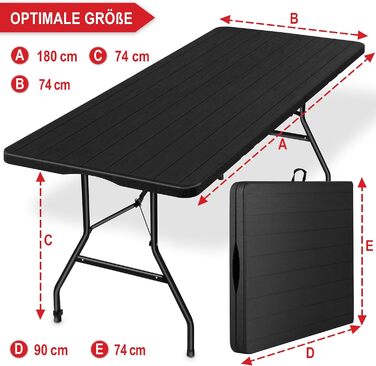 Великий розкладний стіл з імітацією дерева - розкладний садовий стіл, фуршетний стіл, кемпінговий стіл на 6 осіб - виготовлений з міцного пластику/алюмінію - стіл з текстурою дерева для використання в приміщенні та на вулиці - розкладний стіл