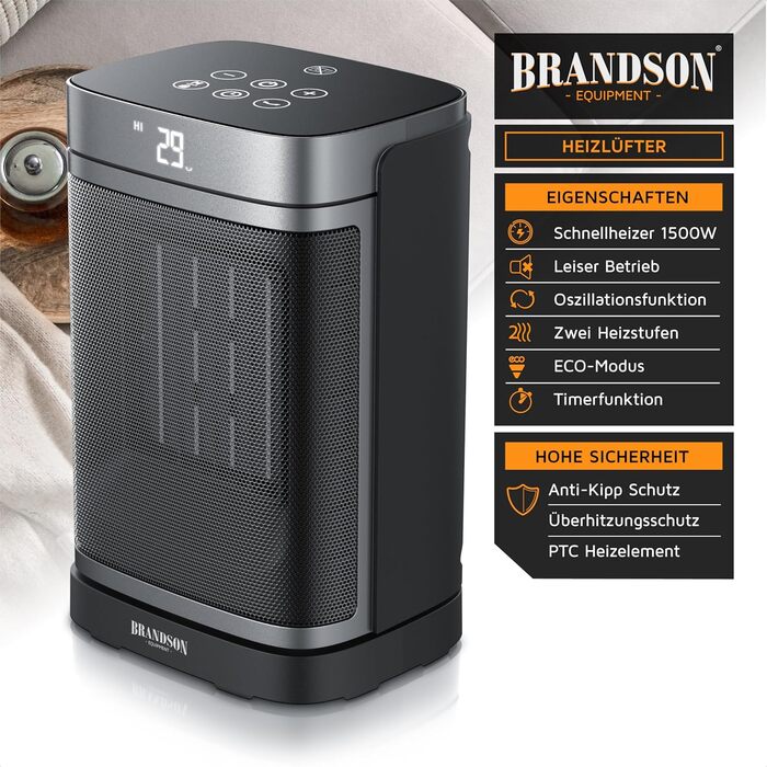 Енергозберігаючий, тихий вентилятор-обігрівач - Коливальний - з дистанційним керуванням - Нагороджений - ЕКО-режим - 2 швидкості - Блокування від дітей - Таймер - Керамічний обігрівач - Ванна кімната, вітальня, офіс, дитяча кімната