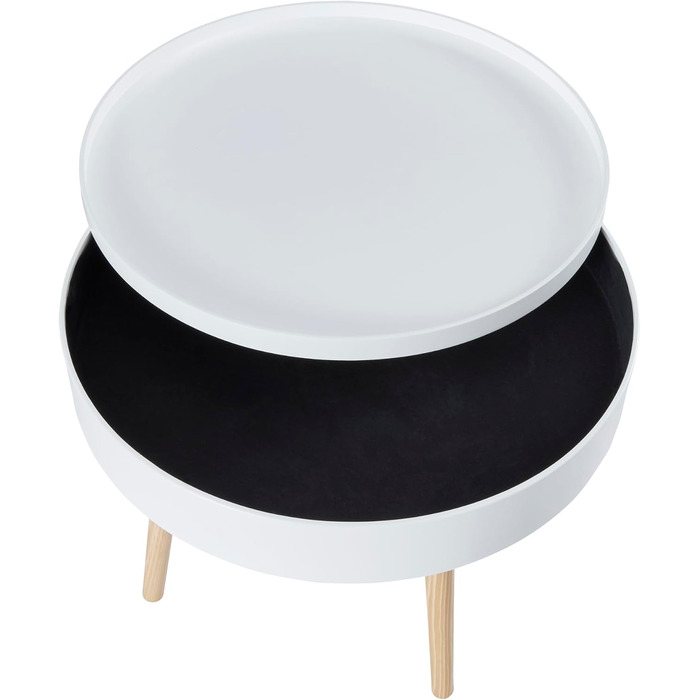 Журнальний столик Bongard зі знімним підносом, круглий бічний столик з гладкою поверхнею, Ø60 x 45 см, для вітальні, низький столик для зберігання, журнальний столик з місцем для зберігання, білий, сучасний