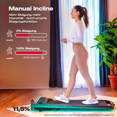 Бігова доріжка Sportstech Walking Pad для домашнього та настільного використання, з ручним регулюванням нахилу, килимок для ходьби та бігова доріжка, додаток, пульт дистанційного керування, компактна, тиха, світлодіодна, для домашнього офісу, sWalk Lite/s