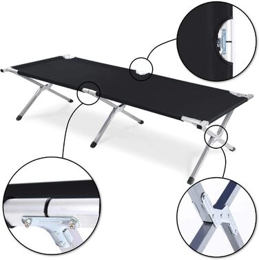 ТОВАРИГАДЖЕТИ Складане армійське польове ліжко з алюмінію - Складане кемпінгове ліжко та гостьове ліжко чорного кольору