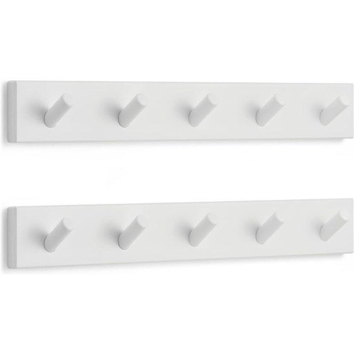 Гачки для верхнього одягу білі (2 шт.) - вішалка біла з 5 гачками - 43 см - гачки для верхнього одягу настінні - настінна вішалка