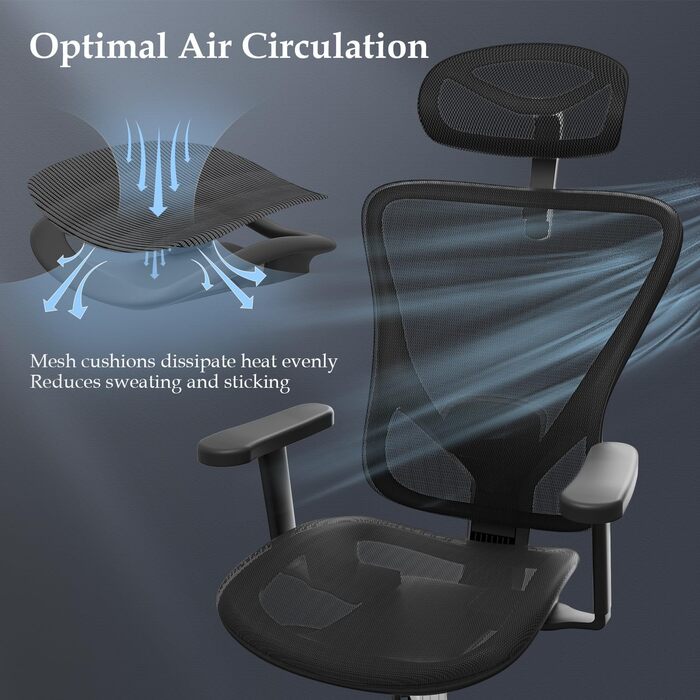 Ергономічний офісний стілець Devoko з ультрам'якими 3D-підлокітниками, регульованою поперековою опорою, стілець для письмового сто