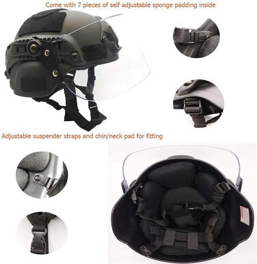 Шолом Airsoft Mich 2000 Quick з кріпленням для ПНВ та окулярами. Чорний