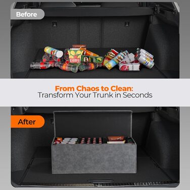 Органайзер для багажника Fyzeoty великий, шкіряний органайзер для позашляховиків, автомобілів, з магнітною кришкою, складаний та регульований, трапецієподібної форми, сірий