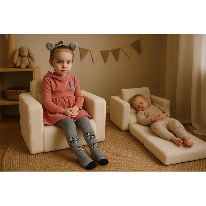 Розкладне дитяче крісло Odolplusz Дитячий диван, міні-крісло, дитяче крісло, затишне крісло Дитячі меблі для дитячих кімнат (Тедді Бежевий)