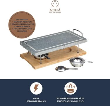 Кам'яний гриль для стейків, морепродуктів та овочів, 41.5 x 22 x 15 см - Мармуровий/Дерев'яний гриль з гарячим каменем у подарунковій коробці