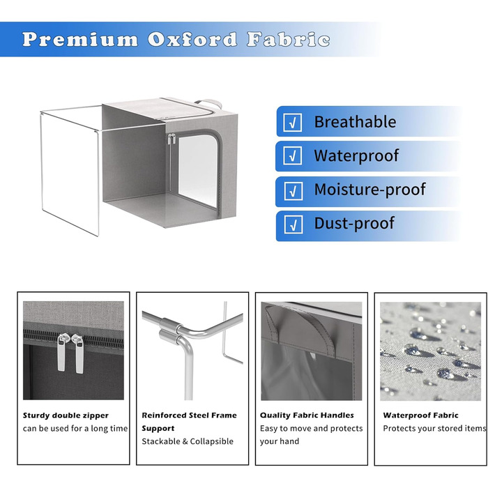 Коробка для зберігання одягу з 2 предметів, складна коробка для зберігання одягу з металевим каркасом та 3 віконцями, сумка для зберігання ковдр, пледів та одягу, сіра (24 л) 2 предмети - сірий - 24 л