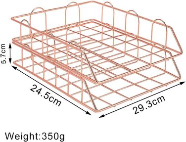 Металевий лоток для документів XINGHE з 2 частин, штабелювані металеві лотки для паперу для столу, для столу, лоток для документів, лоток для листів (рожеве золото)