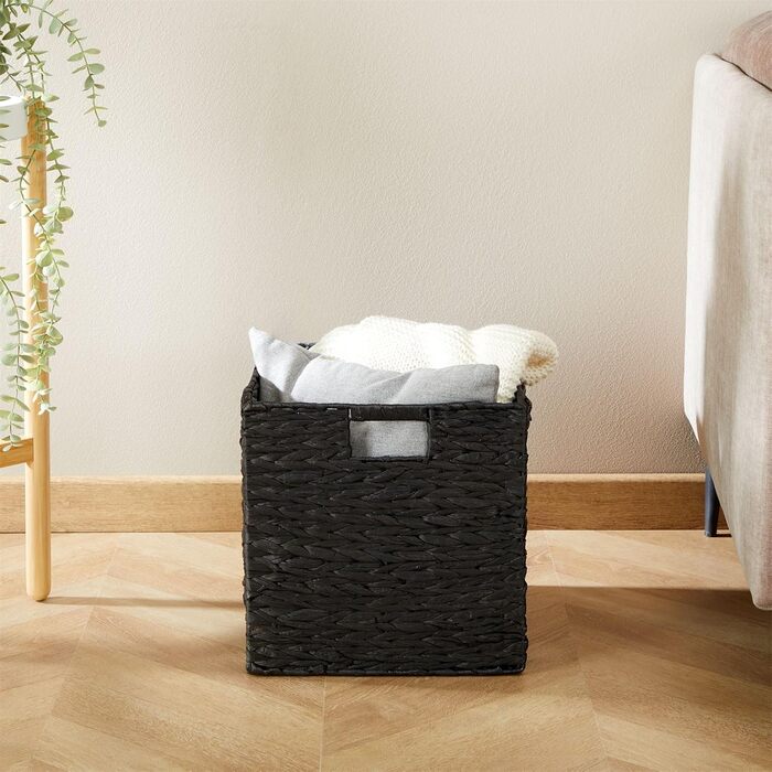 Набір кошиків CAO з 2 шт. , чорний - Кошики ручної роботи з водяного гіацинта, складні з міцними ручками. Кошик-поличка, кошик для зберігання. Універсальний для спальні, офісу, вітальні. Практичний, декоративний.