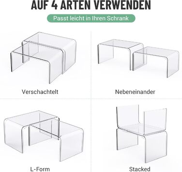 Прозора стійка для спецій, 4 кухонні органайзери, штабелювані органайзери для кухонних шаф, міні-декоративна полиця, кухонний органайзер для спецій, полиця на кухонній стільниці, сходи для спецій, органайзер для туалетного столика, набір з 4 шт.