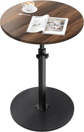 Дерев&39яний журнальний столик на колесах, регульована висота (45-77 см), Ø 40 см, журнальні столики для вітальні, дивани, дерев&39яний журнальний столик з візерунком горіх