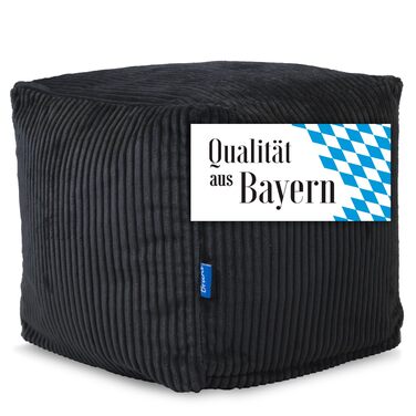 Кут для сидіння Bruni Cubo Cord чорного кольору 40x40x40 см Кут для сидіння Cord, виготовлений у Німеччині, куб для сидіння в приміщенні, пуф для ніг та подушка для підлоги Black Cord