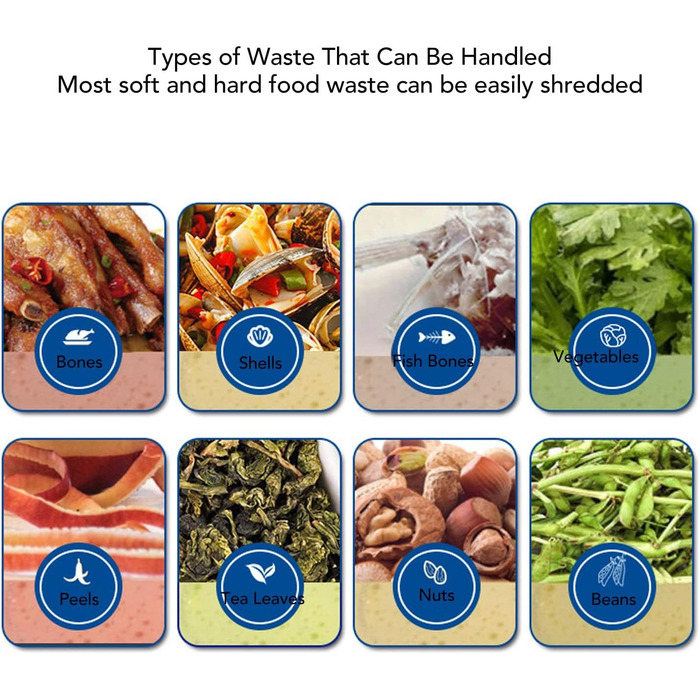 Утилізація сміття, ємність 1050 мл, кухня, подрібнювач харчових відходів, низький рівень шуму, захист від бризок, сміттєвий млин, утилізація кухонних відходів, вилка ЄС