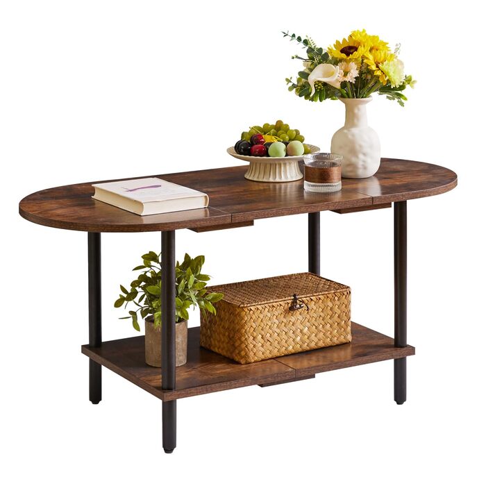 Невеликий дерев&39яний журнальний столик, столик для вітальні, журнальний столик з 2 полицями для вітальні/офісу, сучасний, темно-коричневий чорні ніжки, YD-011H Рустик Коричневий