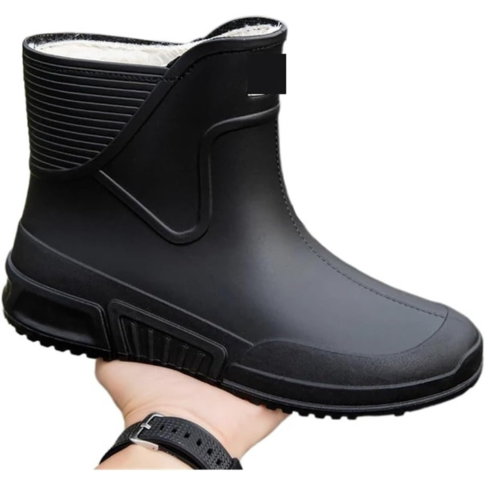 Чоловічі гумові чоботи, чоловічі гумові чоботи, теплі, міцні, повсякденні гумові чоботи, робоче взуття для кухарів, бавовняне взуття, чорні/червоні, розмір 40 EU