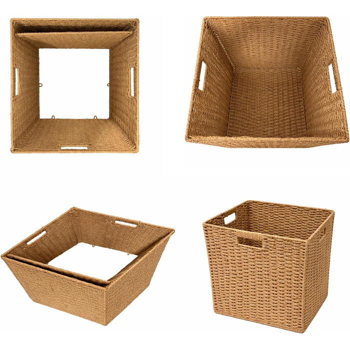 Плетений кошик для зберігання з ротанга комплект з 2 шт. , 33x38x33 см, великі складні кошики з ручками та металевим каркасом підходить для вставок Kallax та кубічних полиць, полиця-кошик для вітальні та спальні