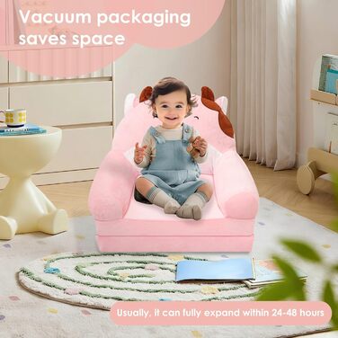 Складане дитяче крісло, зручний дитячий диван, портативний дитячий диван з ручкою для перенесення, дитячий стілець з пінопластовою підкладкою, крісло для читання для дітей віком від 1 до 4 років, ідеї подарунків на Різдво, дні народження, корову