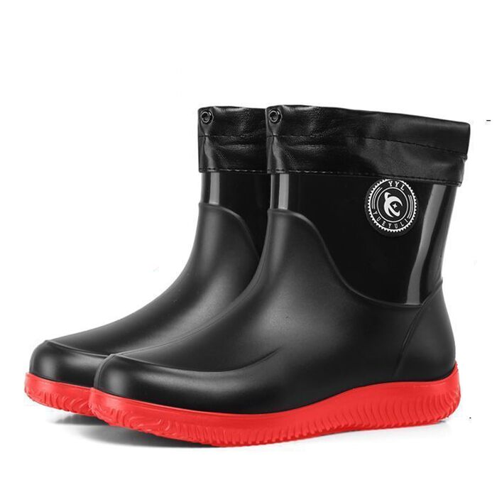 Водонепроникні гумові чоботи Pangolin для жінок та чоловіків, дощовики до середини литки з нековзною підошвою, знімний теплий внутрішній черевик/підкладка, робочі чоботи для садівництва на відкритому повітрі, чорні/червоні, EU 48