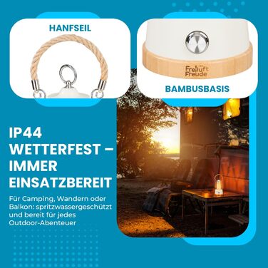 Світлодіодний акумуляторний кемпінговий ліхтар 370 лм з можливістю дімування заряджання через USB, колірна температура 22006500K, час горіння до 75 годин, зовнішній ліхтар IP44 із зарядним пристроєм, бамбуковий та конопляний шнур