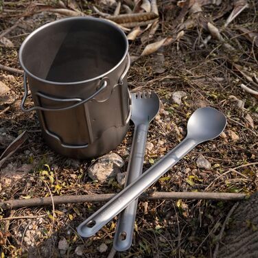 Титанова ложка Ложка з довгою ручкою Свинячі кемпінгові столові прибори, Надлегкий титановий набір столових приборів для кемпінгу,