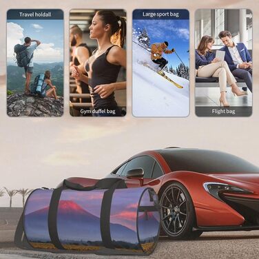 Спортивна сумка для подорожей, з принтом соняшників та гір, дорожня сумка на ніч, чорна, універсальний розмір