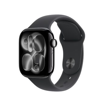 Розумний годинник Apple Watch Series 11 GPS 42 мм із алюмінієвим корпусом Diamond Black та чорним спортивним ремінцем (M/L). Оцінка сну, фітнес-трекер, відстеження здоров&39я, завжди ввімкнений дисплей, водонепроникність. Корпус M/L 42 мм Diamond Black/Bl