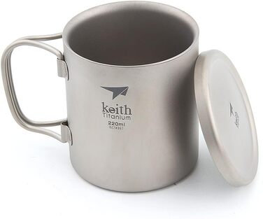 Мл-600 мл Двостінна титанова ізольована кружка з титановою кришкою, чашка для води, складна ручка, посуд для кемпінгу на свіжому повітрі, подорожей, столові прибори Ti3351-220 мл, 220