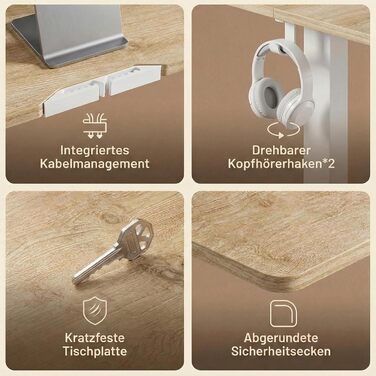 Стіл Grandder з регульованою висотою 140 x 80 см, електричний з 2 функціями пам&39яті, ергономічний стіл для роботи сидячи/стоячи, ігровий стіл з чотирисекційною стільницею, дуб 140 x 80 см, дуб