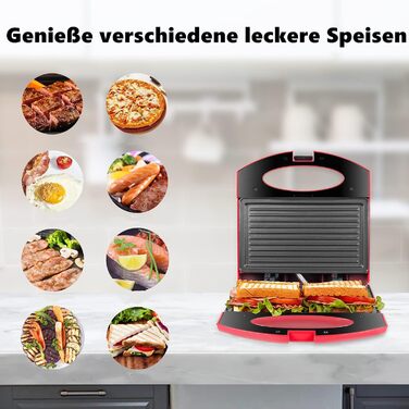 Тостер для сендвічів Gotoll Panini Grill 750 Вт, тостер для сендвічів і паніні з антипригарними пластинами, Panini Maker Easy Cleaning, Тарілчастий гриль тостер, червоний