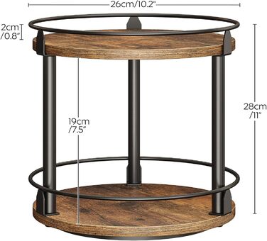 Підставка для спецій, 2-рівнева обертова кухонна полиця-органайзер, кругла обертова підставка для спецій, окремостояча, компактний тримач для спецій з поворотним столом, для кухонної стільниці, обіднього столу, вінтажний коричневий та чорний XSR22BR 26 x 