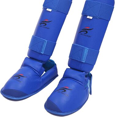 Боксерські щитки для гомілок, захист ніг та підйому ступнів, захисне спорядження, захист стоп та гомілковостопного суглоба, карате, тайські щитки, MMA для дорослих, спорядження для спарингу, ланка, синій L