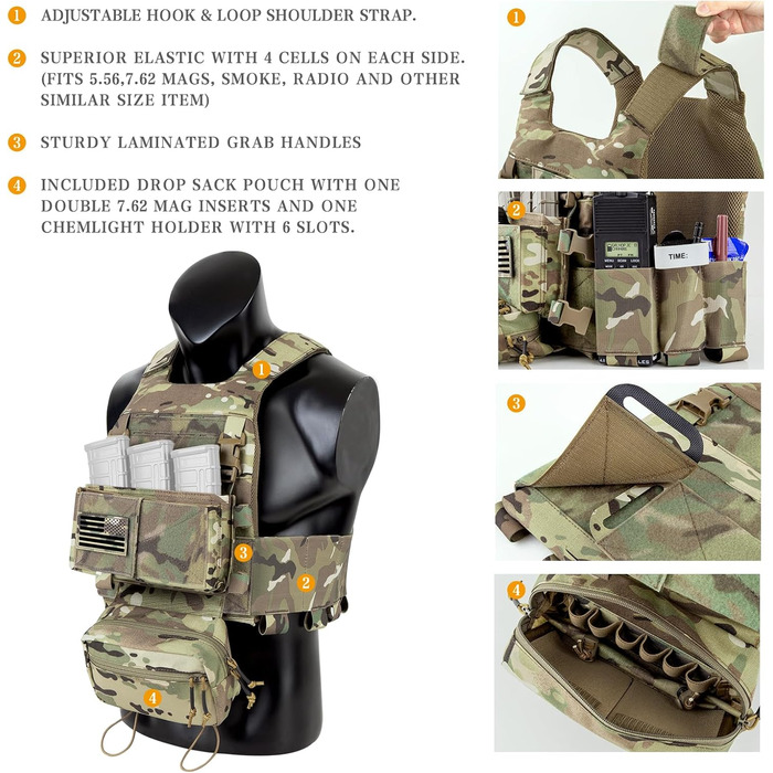 Низькопрофільний страйкбольний жилет регульований MOLLE Plate Carrier Грудний протектор