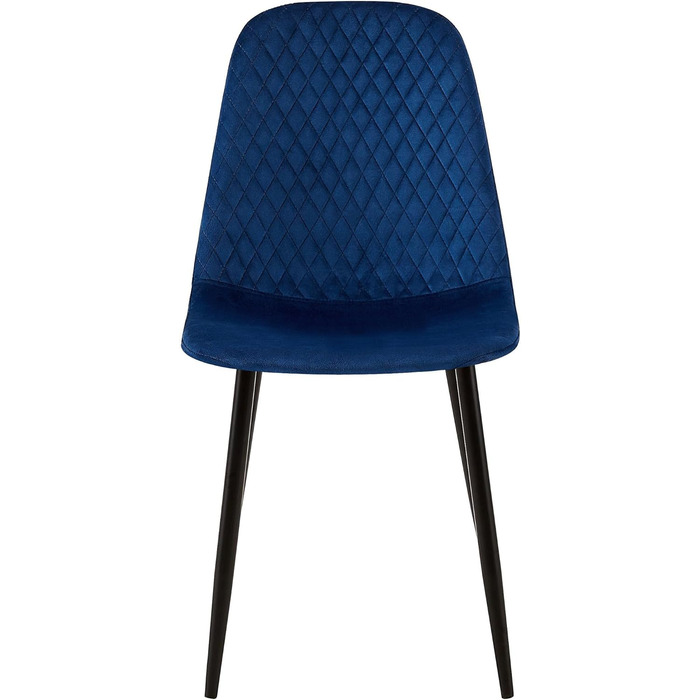 Обідній стілець CLP Giverny, оббитий оксамитом, тканинний стілець з декоративною строчкою та захисними накладками на підлогу, вантажопідйомність до 150 кг, колір синій, матеріал оксамит.