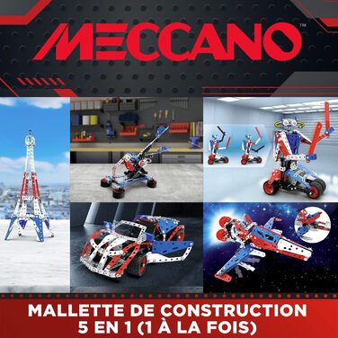 Конструктор BANDAI Meccano Baukoffer 5-в-1 транспорт, роботи, Ейфелева вежа 437 деталей, інструменти та інструкція, ігровий набір для дітей від 10 років, APM20106