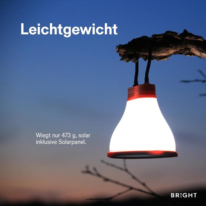 Сонячні ліхтарі BRIGHT SunBell 80 для використання на вулиці - кемпінговий ліхтар, 2200 мАг, перезаряджаються від USB та сонячної батареї, водонепроникні, для використання на вулиці та в надзвичайних ситуаціях