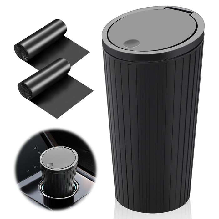 Автоматичний сміттєвий бак з кришкою, компактний, для приміщень, водонепроникний та з функцією усунення запахів, 2 рулони мішків для сміття, зручний міні-бак для автомобіля, дому, офісу, спальні, чорний
