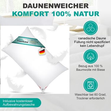 Подушка з канадського пуху, надзвичайно м&39яка, напівбілий канадський сільський пух, 40x80 см, щільність наповнювача 350 г, плоска подушка