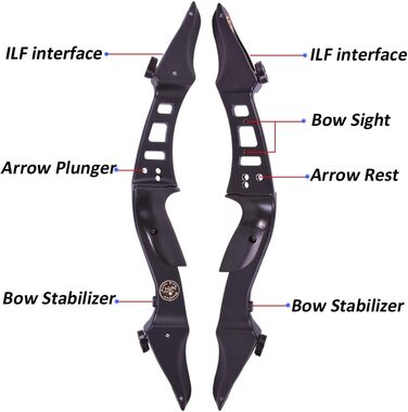 Рекурсивний лук ILF (правий), 60" / 145 см, 20–50 lb, чорний — комплект для стрільби (6 стріл)