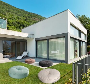 Підлогова подушка для дому та вулиці - пуф-сидіння для підлоги та саду, стійка до атмосферних впливів, водонепроникна, висота приблизно 10 см - кругла, Ø 60 см, піщана