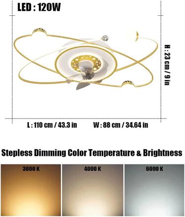 Стельовий світлодіодний світильник PAZWAHF 120 Вт, стельовий вентилятор зі світлодіодним підсвічуванням, регульованою швидкістю ві