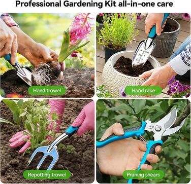 Набір садових інструментів Auvstar, 7 предметів лопатка, граблі, секатор та інше для догляду за садом. З міцним чохлом для зберігання та килимком для пересадки рослин. Ідеальний подарунок для садівників та садівниць