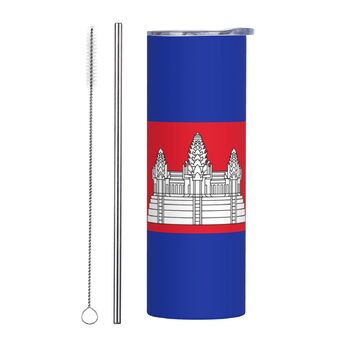 Кухоль з прямою трубочкою, дизайн камбоджійський прапор, друкований, дорожній кухоль, підходить для кемпінгу, офісу та дому, 590 мл