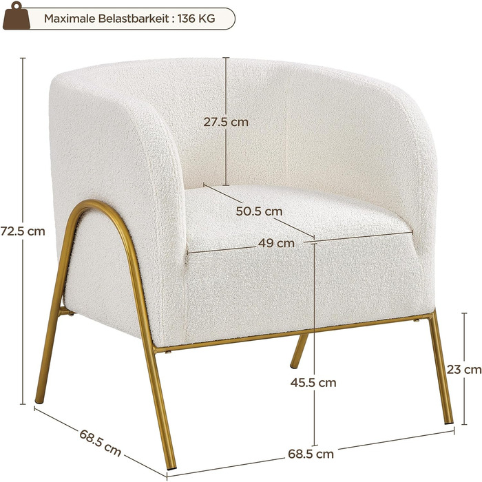 М&39яке крісло Yaheetech Lounge Chair зі спинкою у формі бочки, клубне крісло з V-подібними металевими ніжками, стильне крісло з тканини букле, крісло для телевізора 1