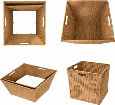 Плетений кошик для зберігання з ротанга комплект з 2 шт. , 33x38x33 см, великі складні кошики з ручками та металевим каркасом підходить для вставок Kallax та кубічних полиць, полиця-кошик для вітальні та спальні