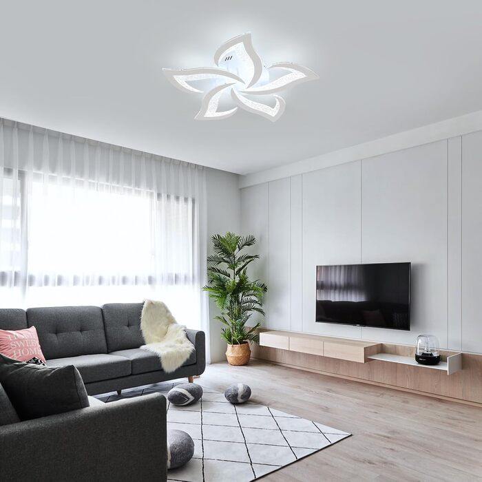 Стельовий світильник Comely LED 60W 6750LM, сучасний дизайн Пелюстка, холодне біле світло 6500K, діаметр 60 см, для вітальні, кухні та спальні