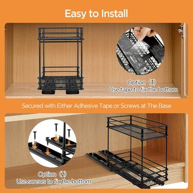Розсувна підставка для спецій VINATO з 2 ярусами Кухонний органайзер з роликовими рейками, підставка для спецій для шафи, підставка для спецій без свердління (26x15x21,8 см) 26*15*21,8 см