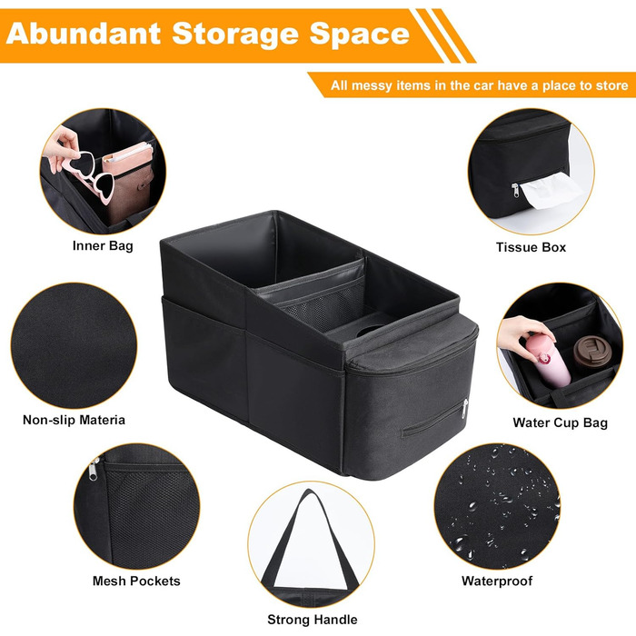 Органайзер на спинку автокрісла Cozary, органайзер для дітей з кишенями для іграшок, книжок та перекусів, з тримачами для напоїв та сітчастими кишенями, складаний чорний