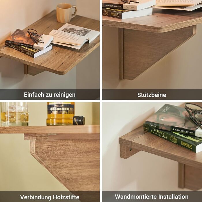 Настінний розкладний стіл SoBuy, розкладний обідній стіл, компактний кухонний стіл, компактний дизайн, розкладний стіл для невеликих приміщень, настінний стіл, 60x40 см, вінтажний FWT03-PF